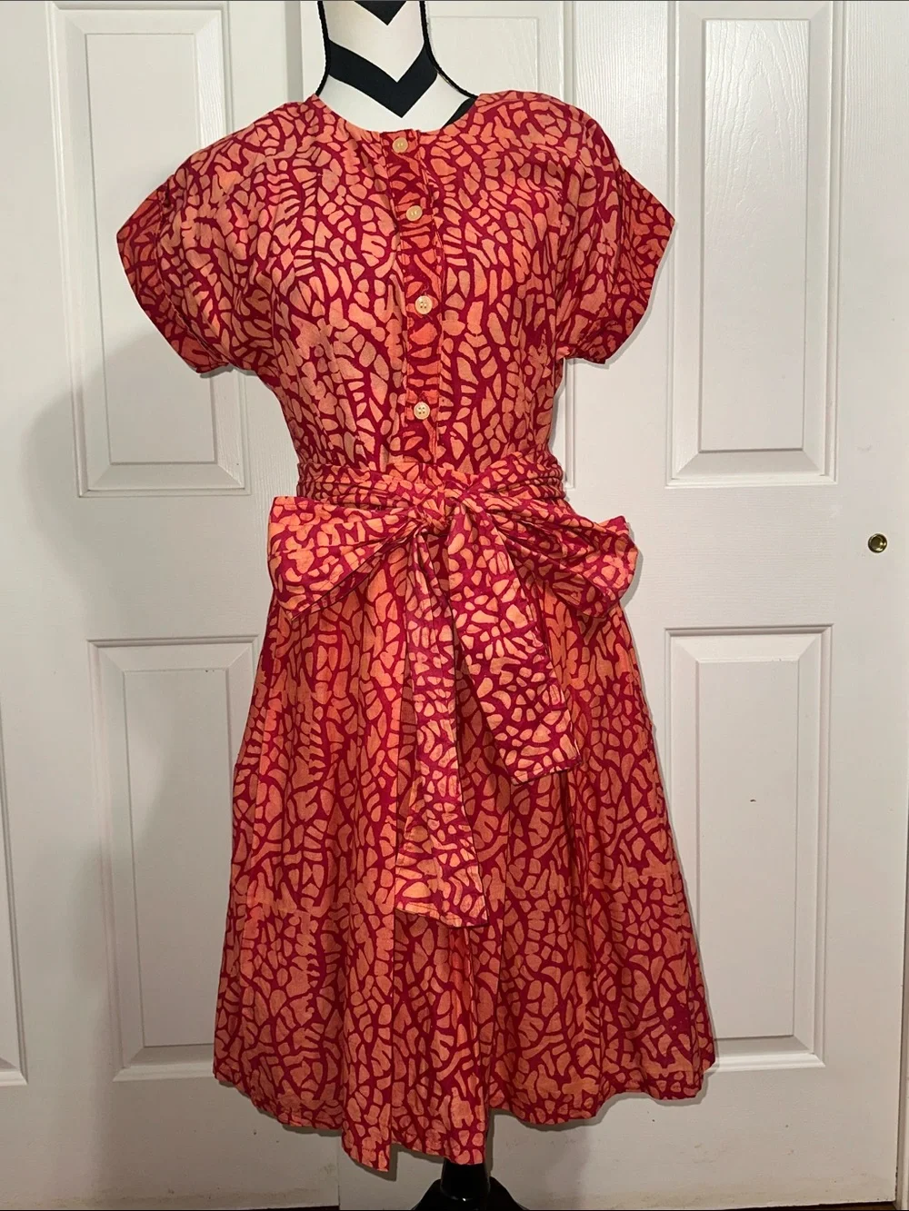 Sika X Anthropologie Red and Coral Abstract Belted Dress